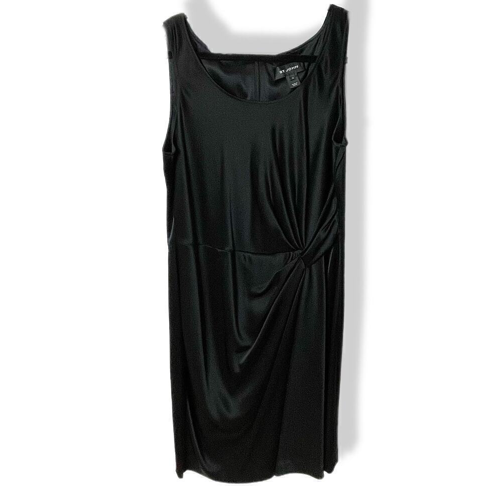 St John evening dress black charmeuse side gather 12 party